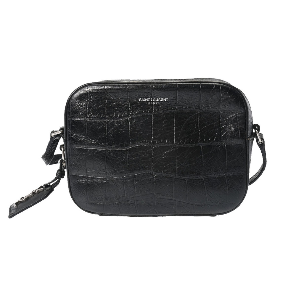 SAINT LAURENT Camera Bag Crocodile Black Leather Shoulder